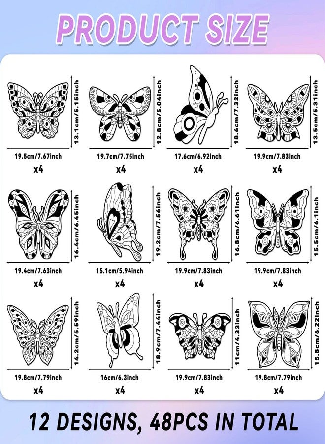 EggSun 48pcs Butterfly Fuzzy Velvet Coloring Posters Kit, DIY Beautiful Arts and Crafts Velvet Coloring Mess Free Felt Coloring Pages for Adult Kids Family Activities and Party Favors - Image 2